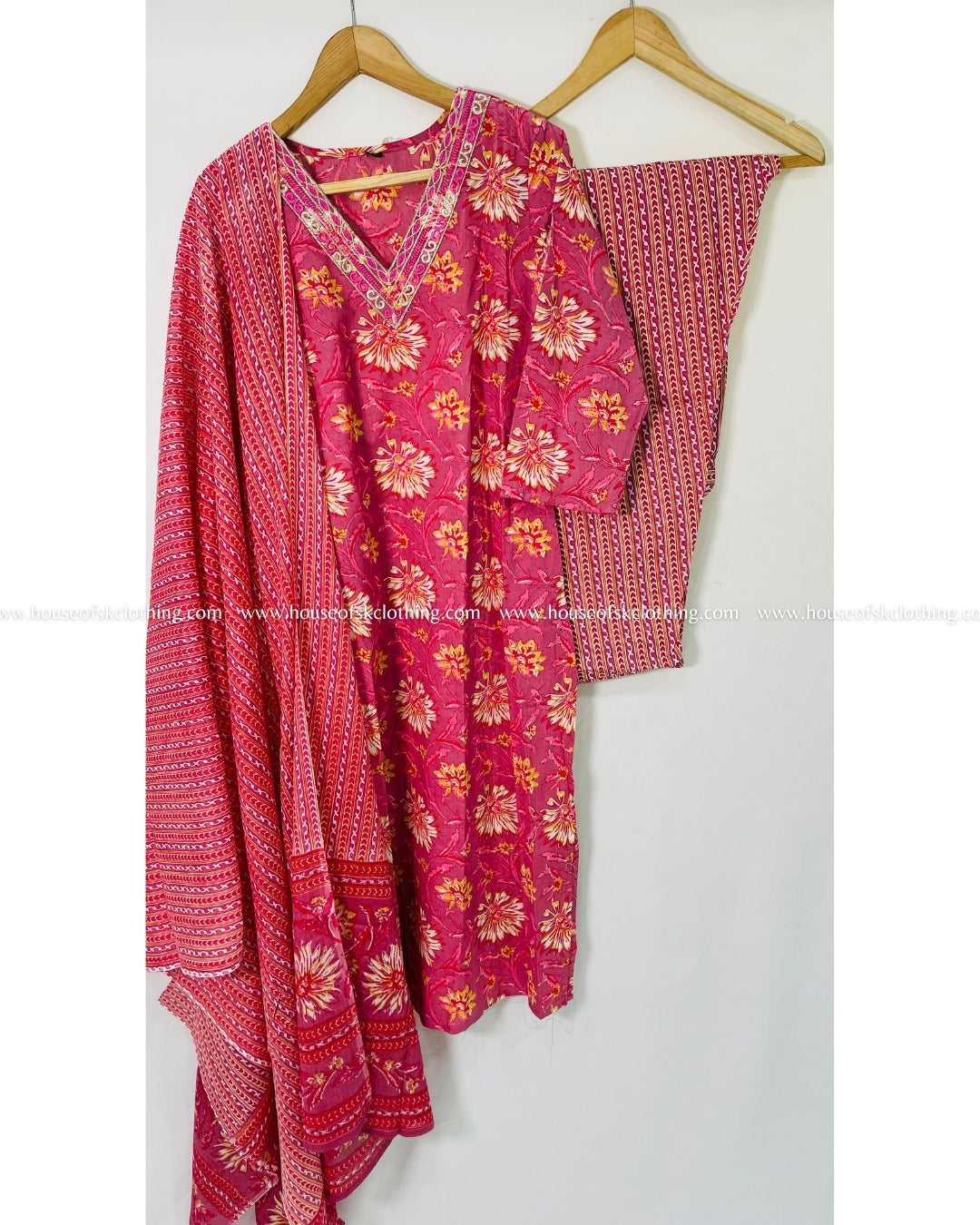 Powder Pink Cotton Kurta Set