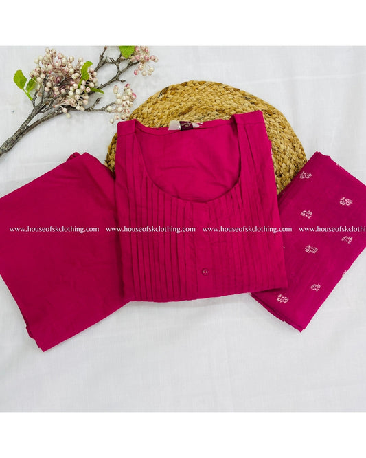 Cinamon Pink Solid Cotton Kurta Set