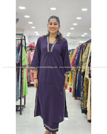 Purple Pure Cotton Kurta Set