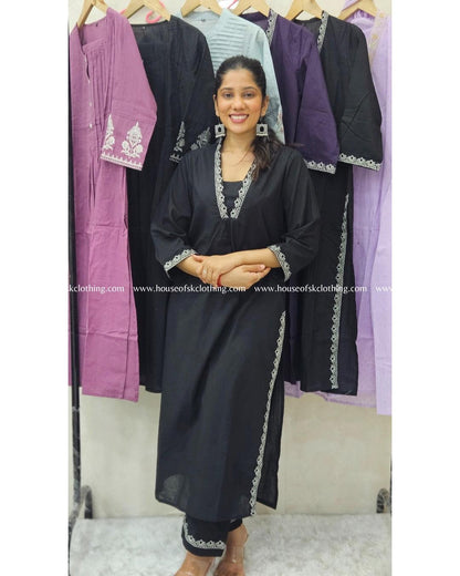 Black Pure Cotton Kurta Set