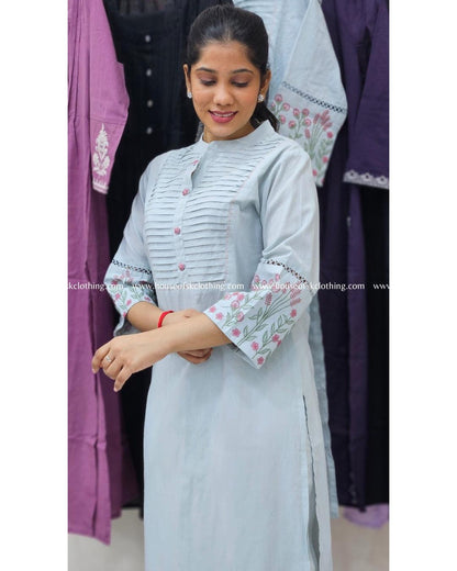 Aqua Blue Pure Cotton Kurta Set