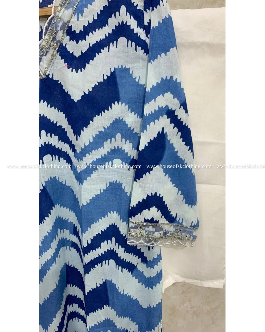 Blue White Chevron Kurta Set