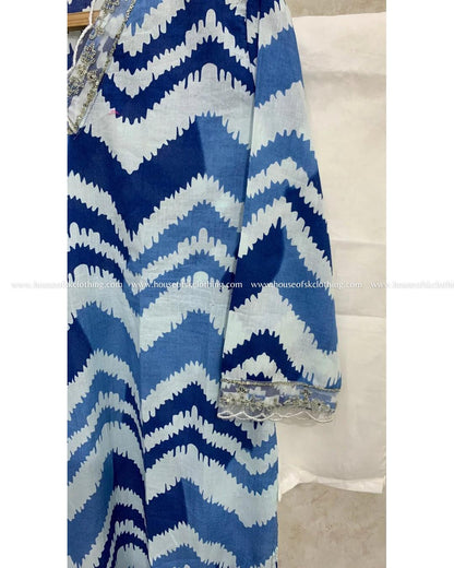 Blue White Chevron Kurta Set