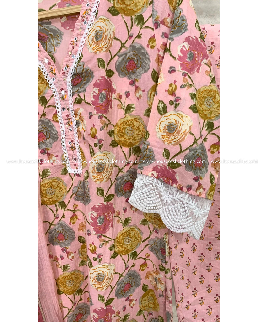 Pink Floral Cotton Kurta Set