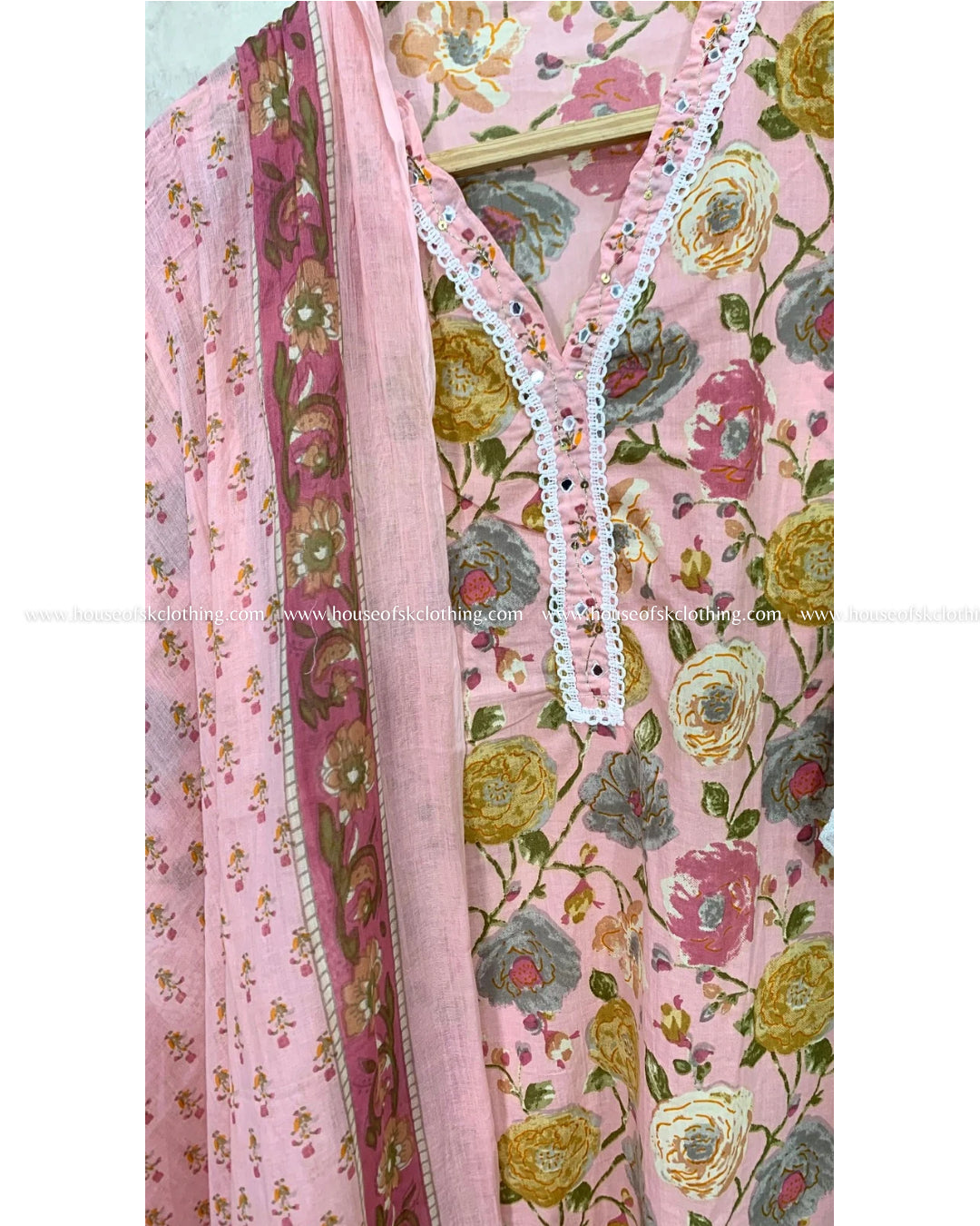 Pink Floral Cotton Kurta Set