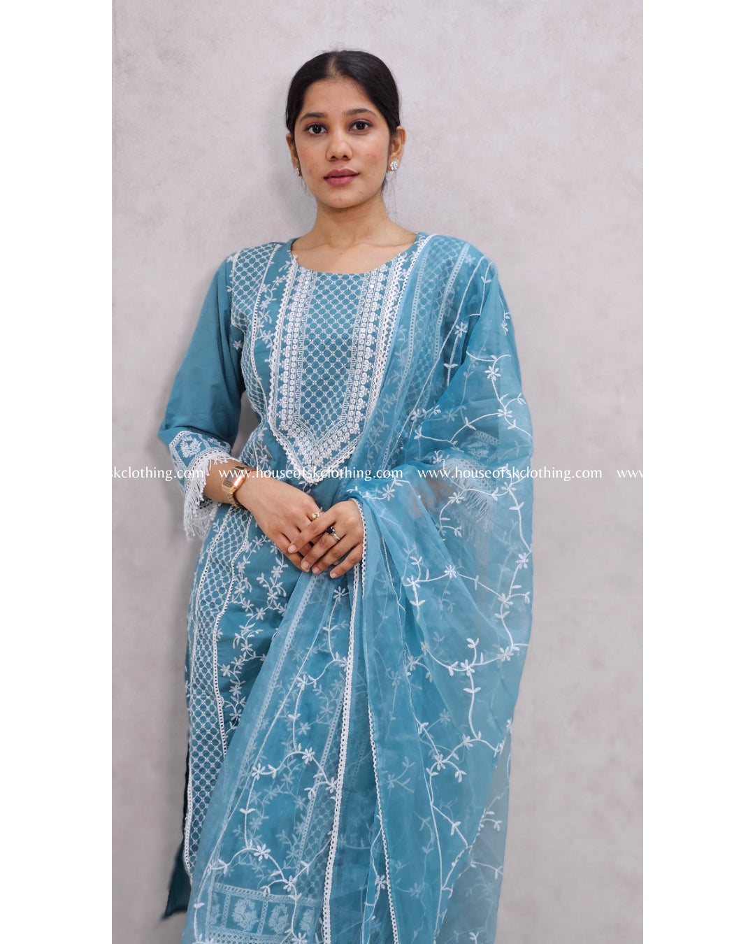 Cornflower Blue Paki Cotton Kurta Set