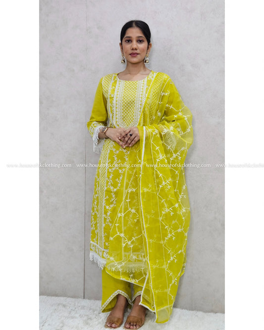 Lime Green Paki Cotton Kurta Set