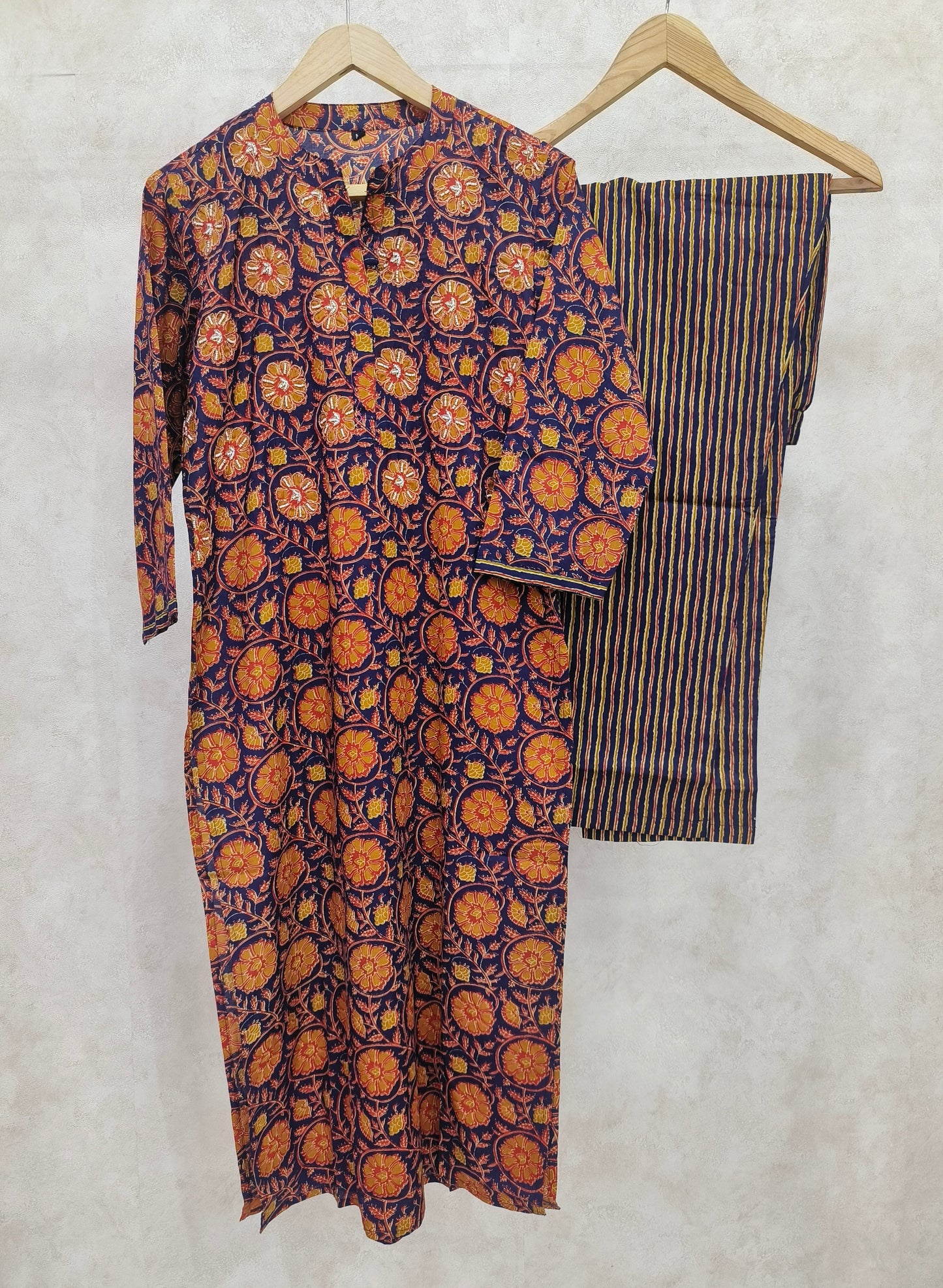 NAVY BLUE KALAMKARI COTTON KURTA SET