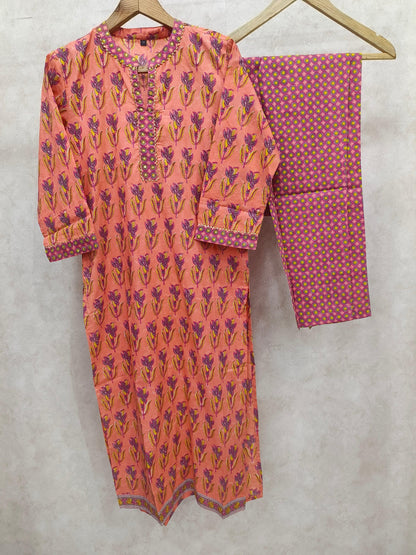 BLUSH PEACH COTTON KURTA SET