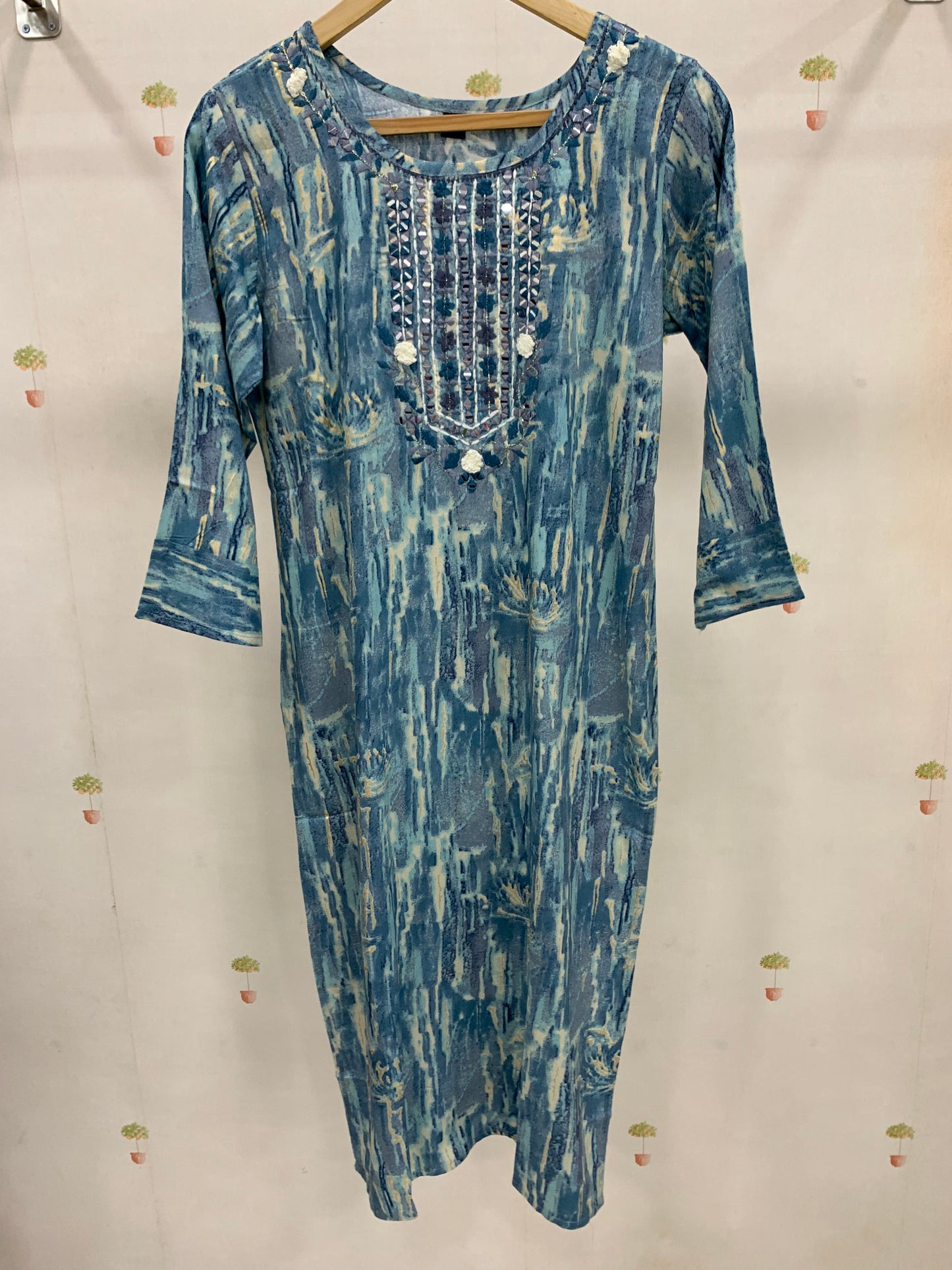 TEAL BLUE PRINTED KURTA