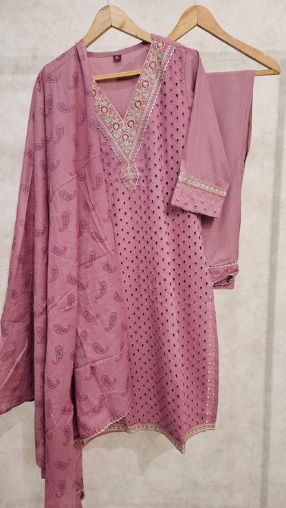 MAUVE PINK HAKOBA COTTON KURTA SET