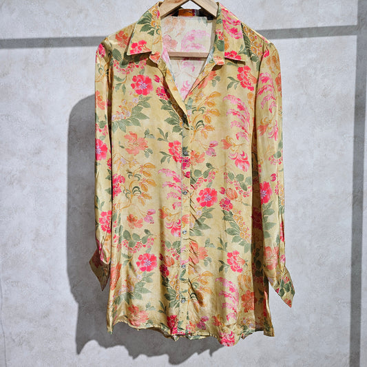 LIGHT YELLOW FLORAL PRINTED CASUAL TUNIC