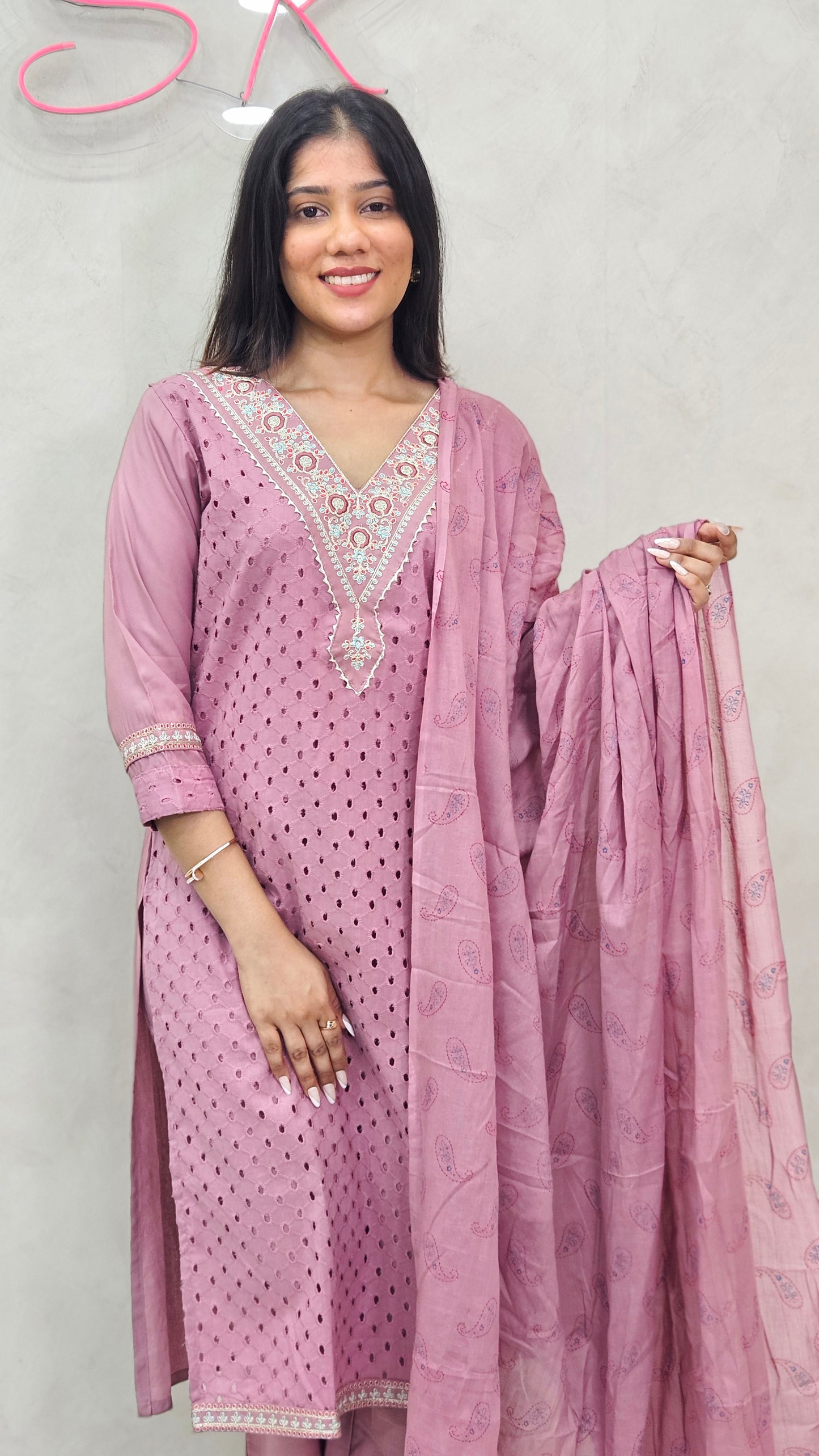 MAUVE PINK HAKOBA COTTON KURTA SET