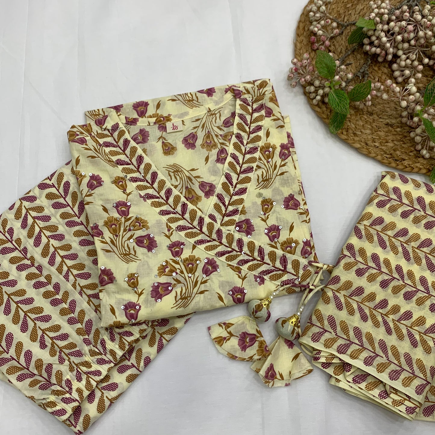 LAVENDER BEIGE ANGRAKHA COTTON SET