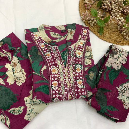 PURPLE CHINESE COLLAR KURTA SET