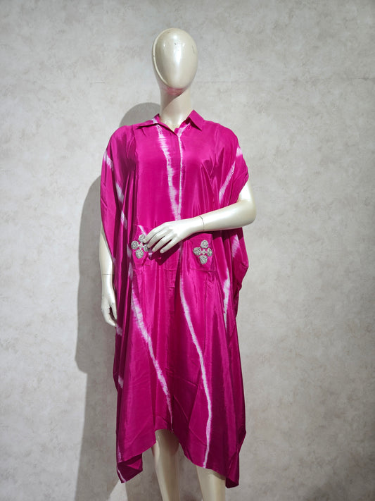 PINK LEHRIYA KAFTAN DRESS