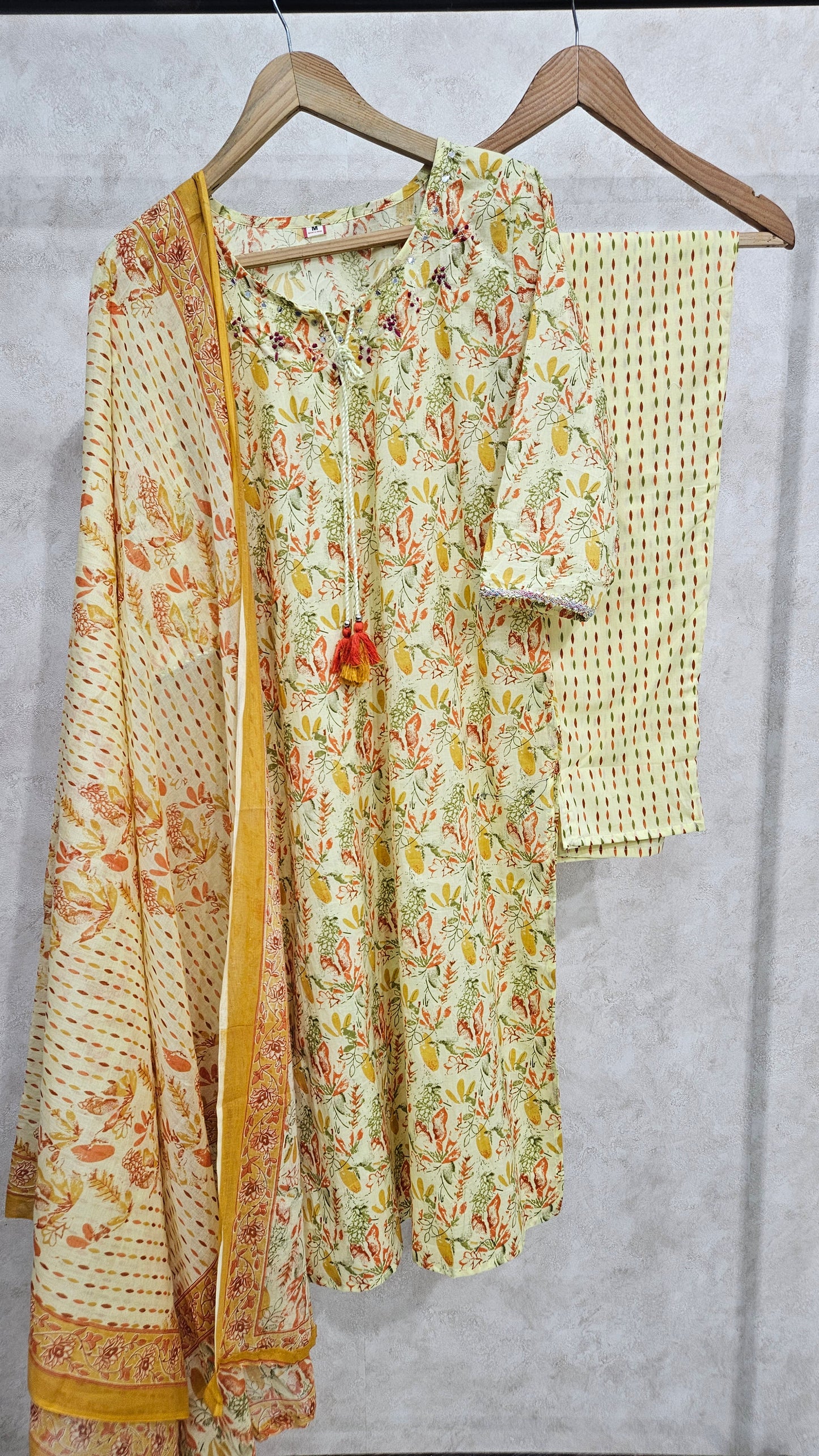 LIGHT YELLOW COTTON KURTA SET