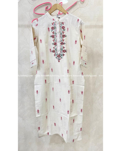 Red Rose Motif Embroidery Chinese Collar Kurti