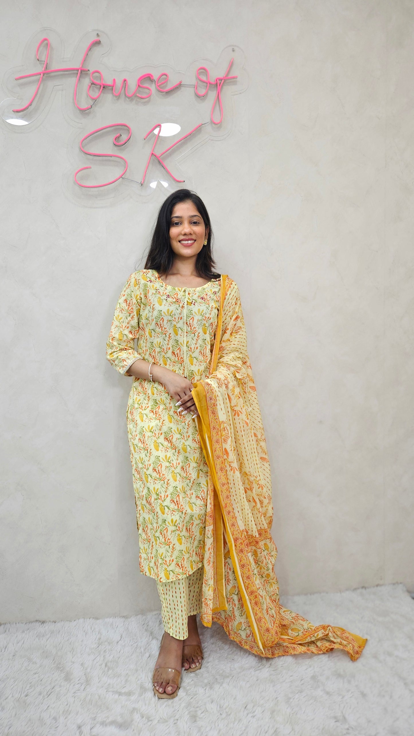 LIGHT YELLOW COTTON KURTA SET