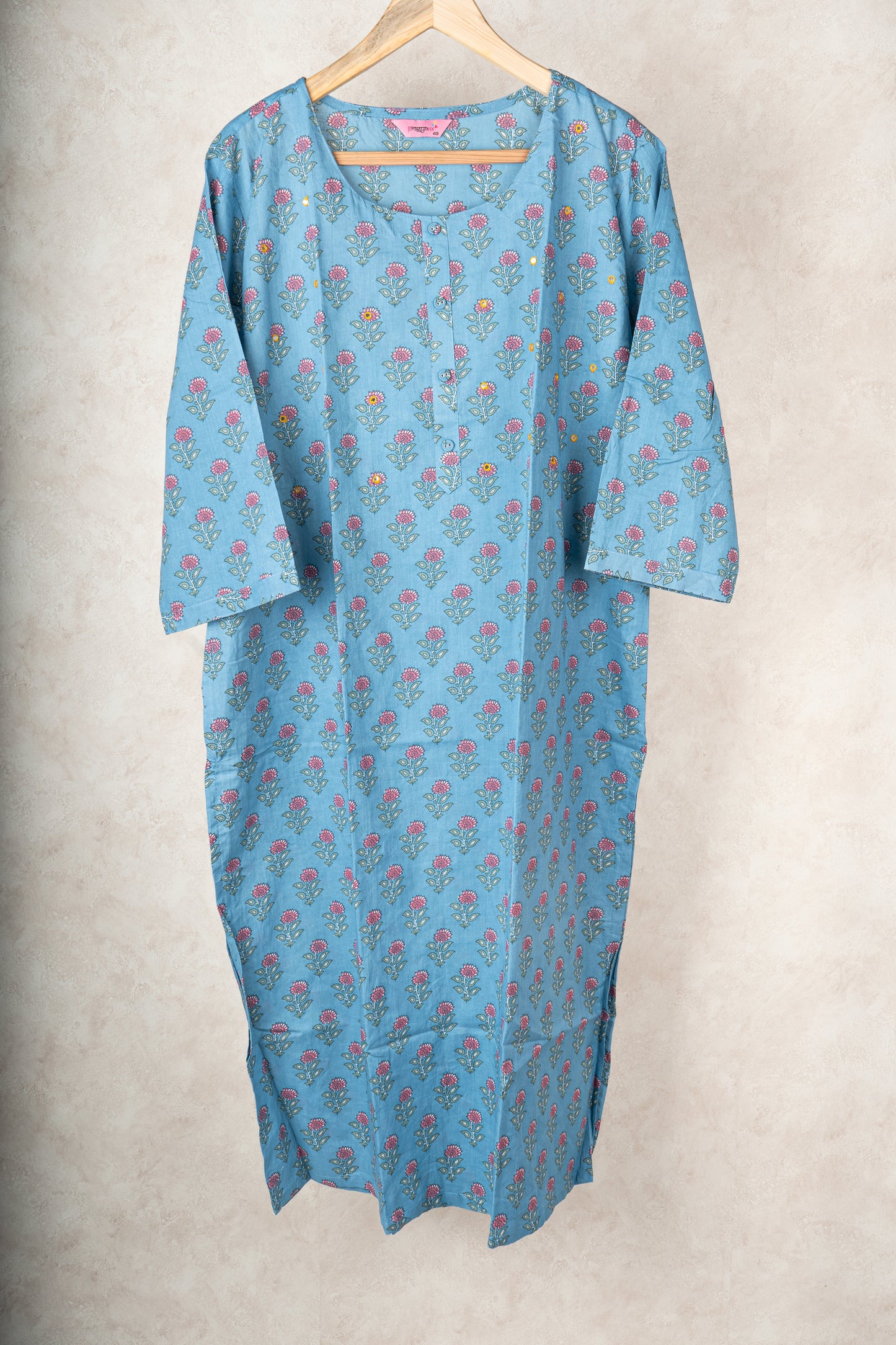 BLUE BLOCK PRINT MIRROR KURTA