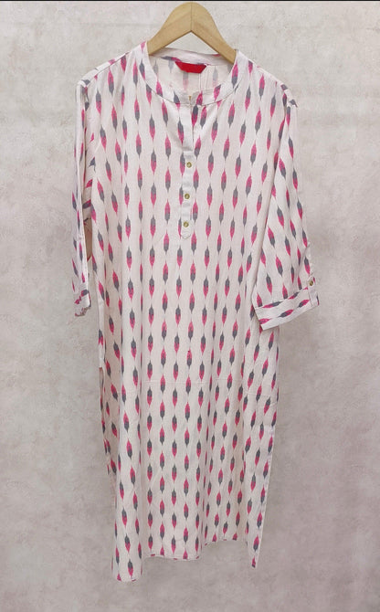 IVORY PINK HANDLOOM IKAT KURTA